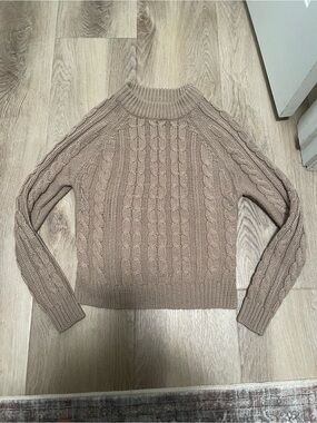 Ambiance Cable Knit Cropped Turtleneck Sweater - Taupe